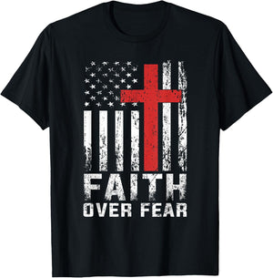 Faith Over Fear Christian American Flag T-Shirt - T-Shirt | Black