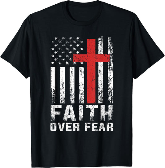 Faith Over Fear Christian American Flag T-Shirt - T-Shirt | Black
