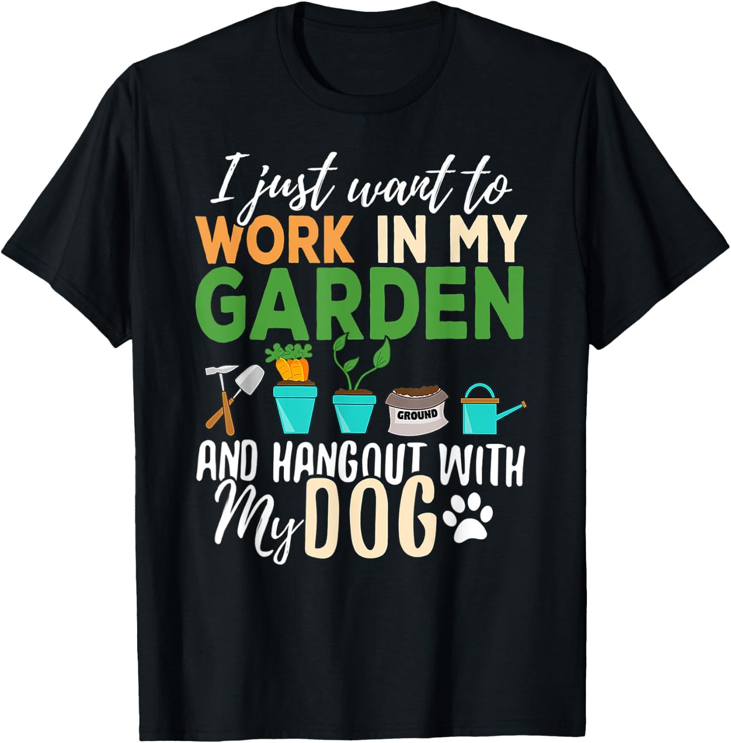 Gardening Dog Lover Gardener Garden Pet Gift Plants T-Shirt - T-Shirt | Black