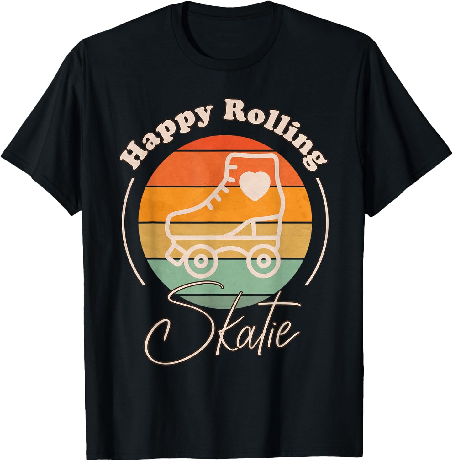Skatie Retro Happy Rolling for Roller Skating T-Shirt - T-Shirt | Black