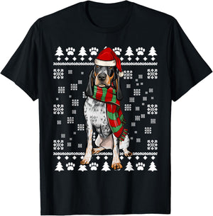 Bluetick Coonhound Dog Santa Hat Xmas Ugly Christmas Men Women T-Shirt - T-Shirt | Black