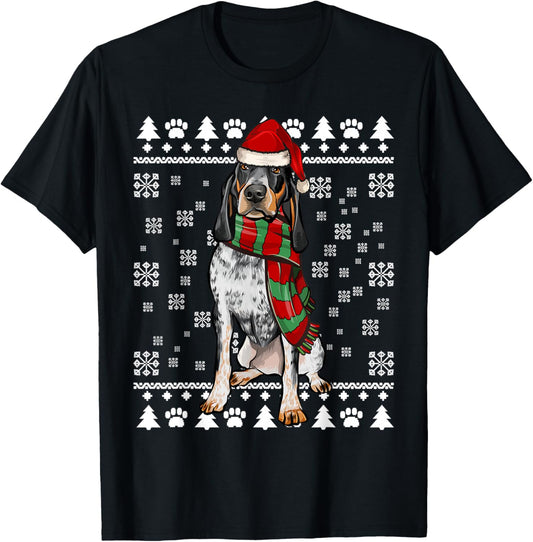Bluetick Coonhound Dog Santa Hat Xmas Ugly Christmas Men Women T-Shirt - T-Shirt | Black