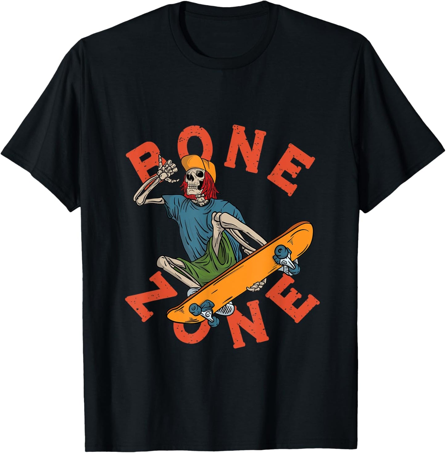 Funny Urban Skeleton Bone Zone Skateboarder Grunge Tricks T-Shirt - T-Shirt | Black