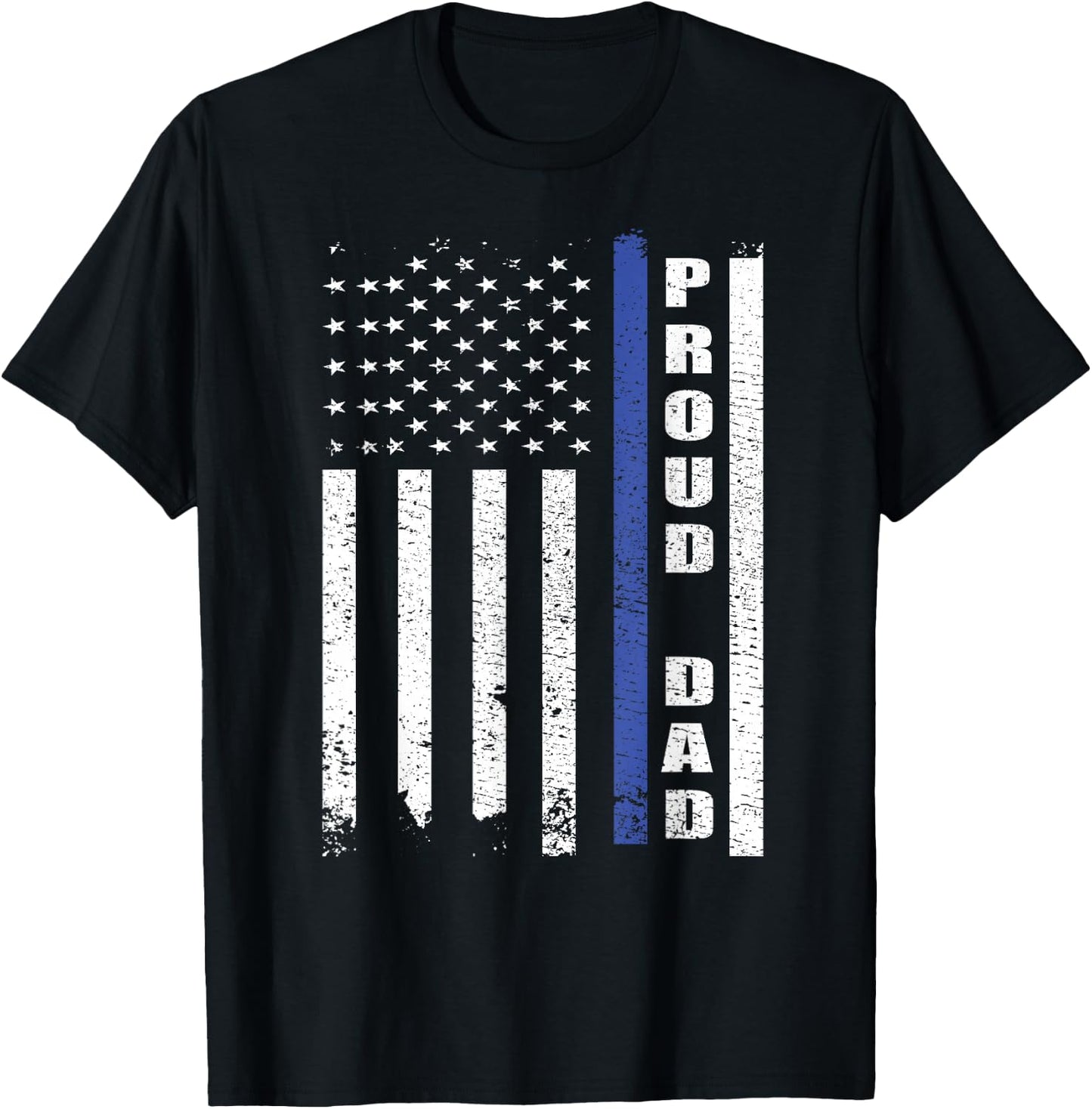 Proud Police Dad US Flag | Cop Police Officer Dad Blue Line T-Shirt - T-Shirt | Black