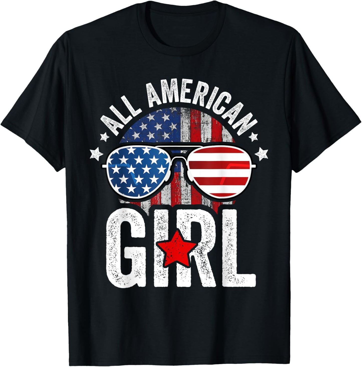All American Girl 4th of July Shirt Daughter USA Flag Girls T-Shirt - T-Shirt | Black