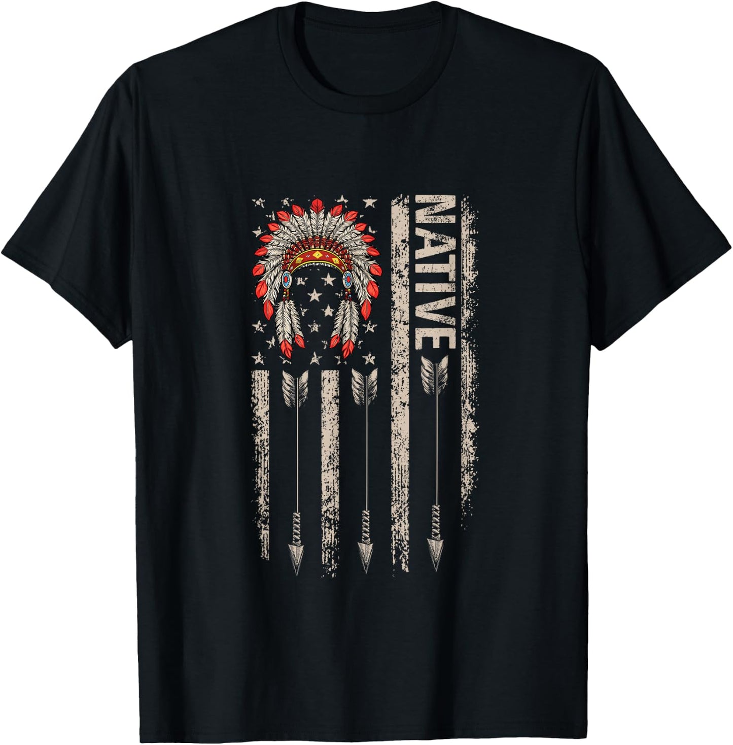 Cool Native American Feather Arrow Flag Headdress Indigenous T-Shirt - T-Shirt | Black