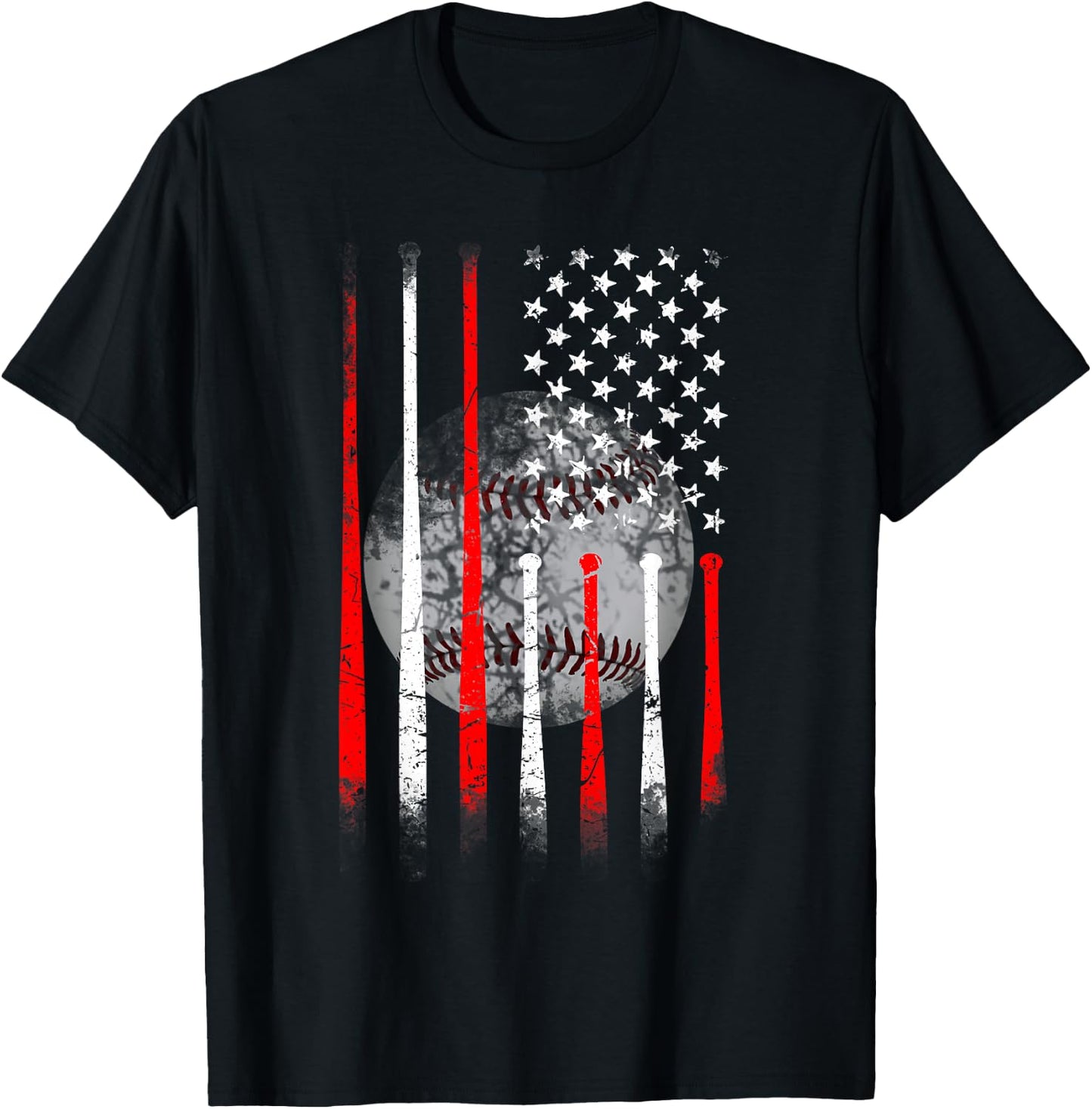 Baseball USA Flag American Flag Vintage T-Shirt - T-Shirt | Black