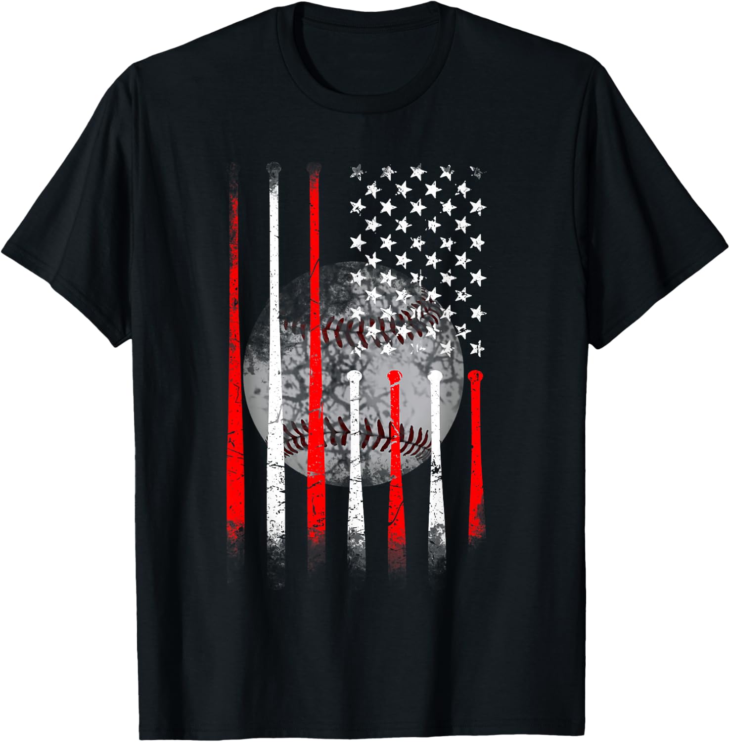 Baseball USA Flag American Flag Vintage T-Shirt - T-Shirt | Black