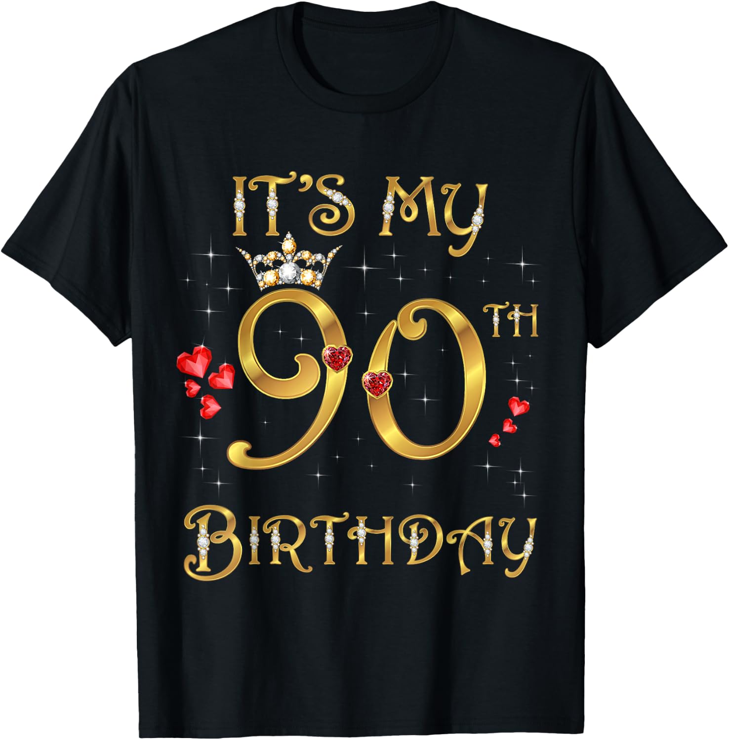 It's My 90th Birthday, 90 Years Old, 90th Birthday Queen T-Shirt - T-Shirt | Black
