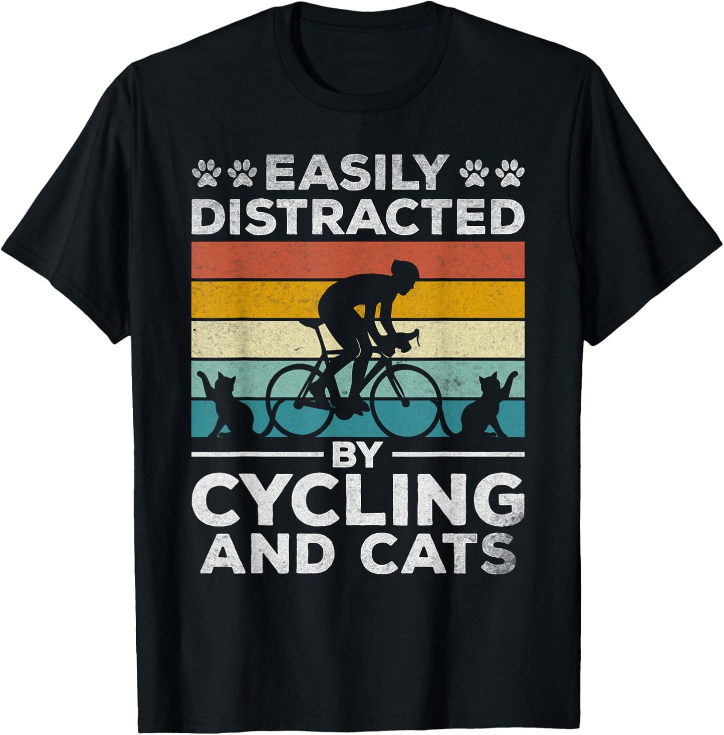 Easily Distracted By Cycling And Cats I Bicycle Cyclist T-Shirt - T-Shirt | Black