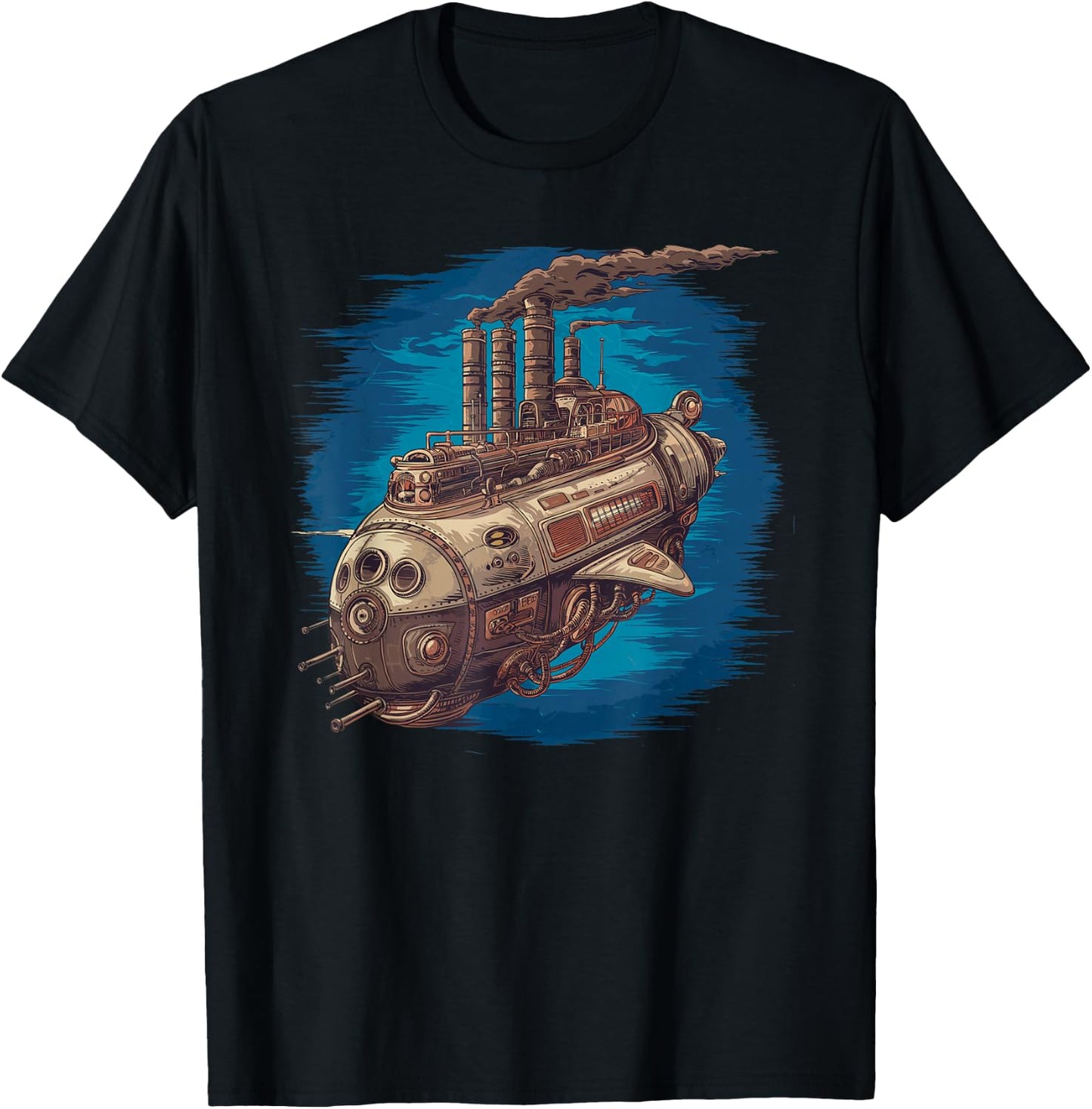 Steampunk Spaceship Victorian Mechanical Spacecraft T-Shirt - T-Shirt | Black