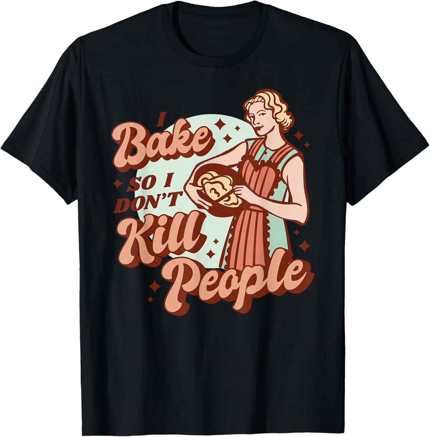 Baking Woman - Funny Retro T-Shirt - T-Shirt | Black