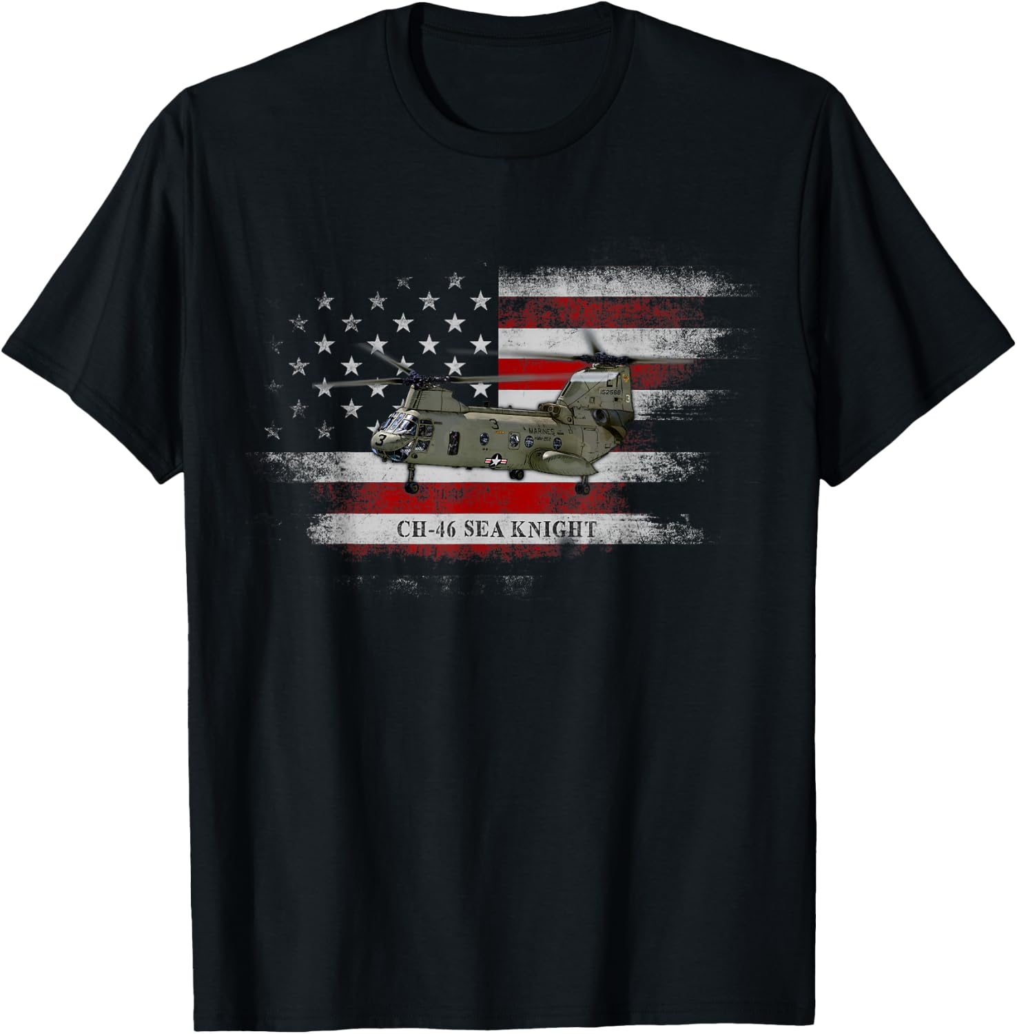 CH-46 Sea Knight Helicopter USA Flag Helicopter Pilot Gifts T-Shirt - T-Shirt | Black