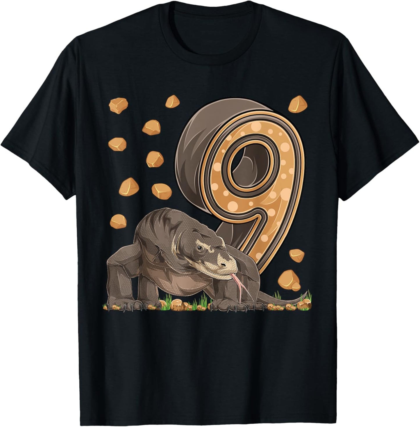 9 Year Old Komodo dragon Reptile 9th Birthday Party B-day T-Shirt - T-Shirt | Black