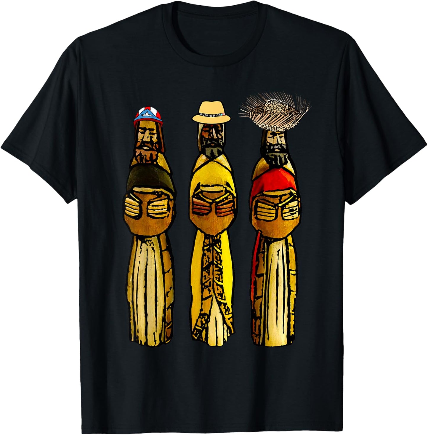 Three Boricua Kings Puerto Rican Wise Men T-Shirt - T-Shirt | Black