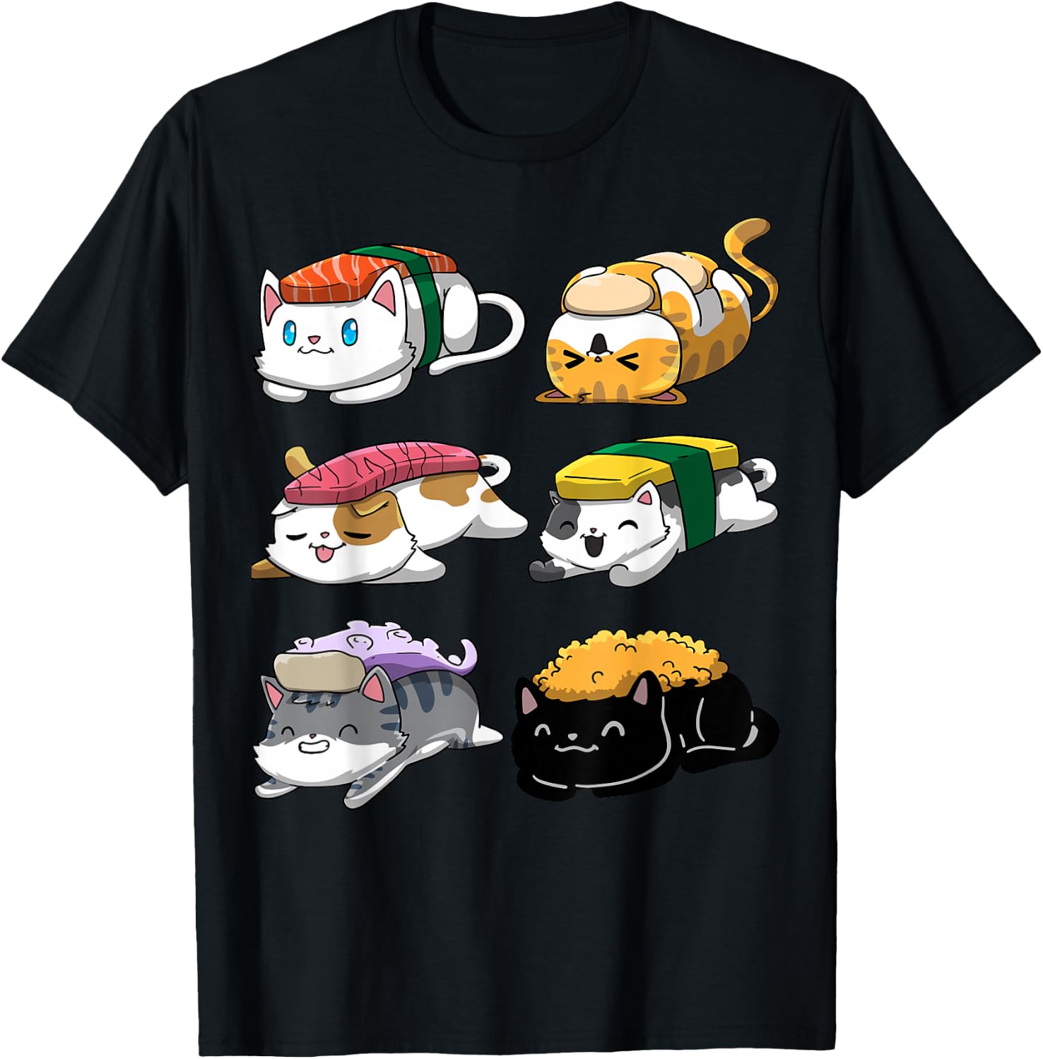 Sushi Cats Sushi Lover Cat Lover Kawaii Anime Neko T-Shirt - T-Shirt | Black