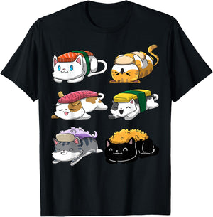 Sushi Cats Sushi Lover Cat Lover Kawaii Anime Neko T-Shirt - T-Shirt | Black