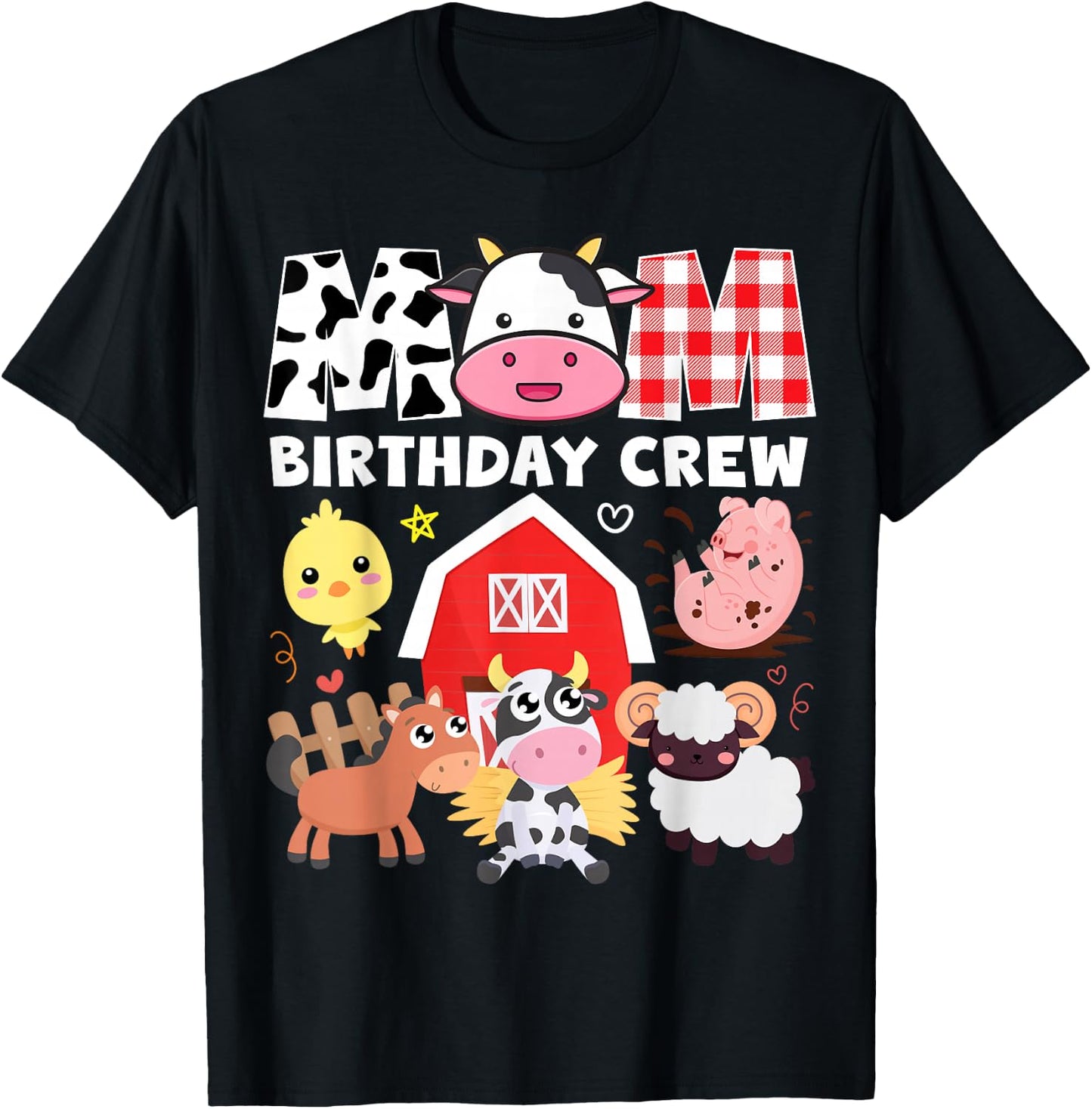 Cow Mom Birthday Crew Farm Theme Animals Kids Birthday Party T-Shirt - T-Shirt | Black