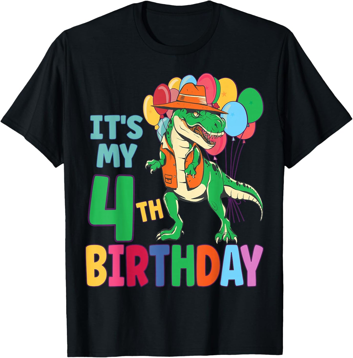 It's My 4th Birthday Dinosaur Boys Girls Kids Birthday T-Shirt - T-Shirt | Black