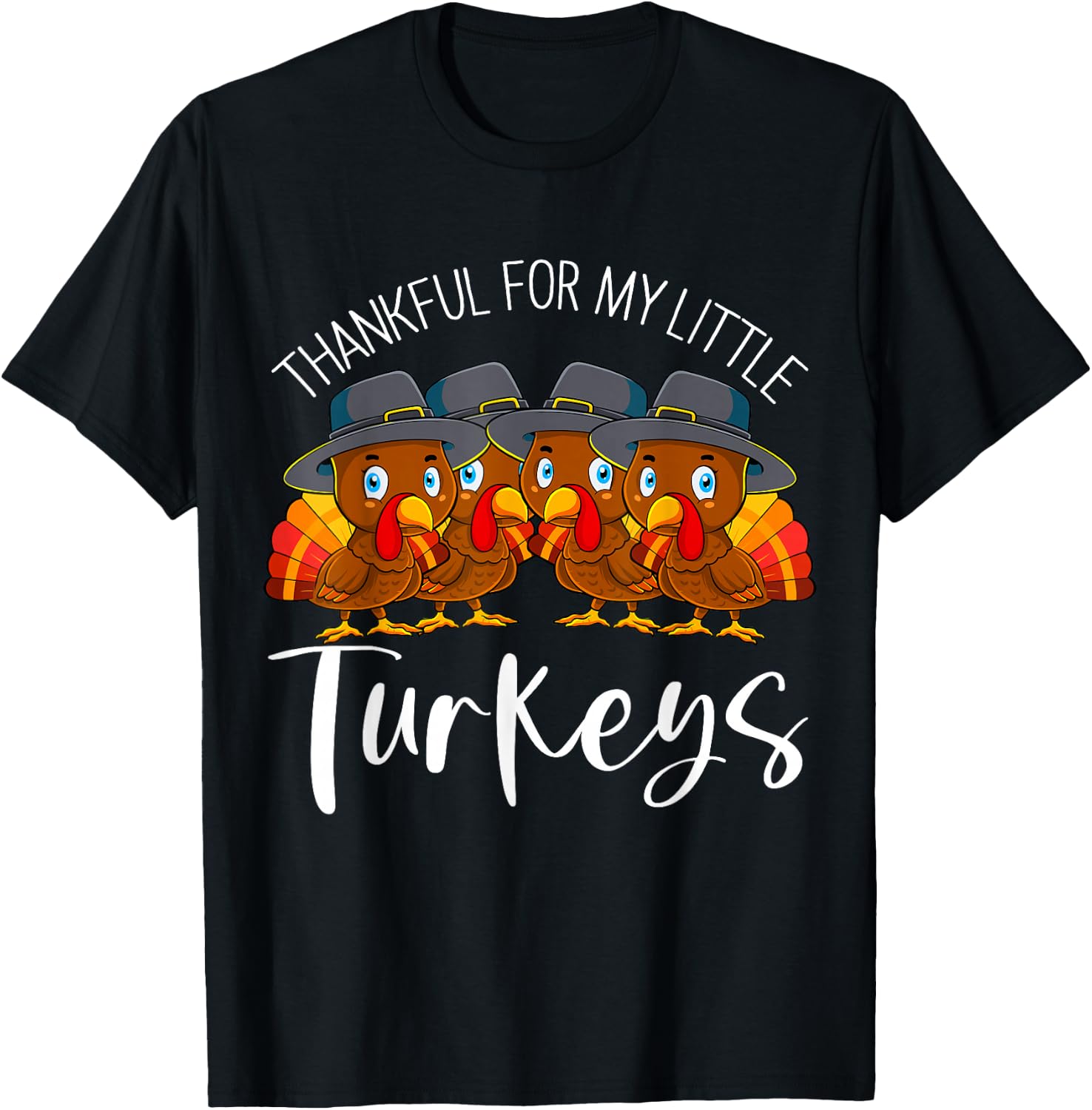 Teacher Thankful for My Little Turkeys Thanksgiving T-Shirt - T-Shirt | Black