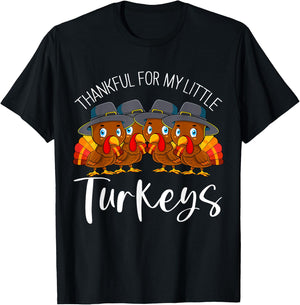 Teacher Thankful for My Little Turkeys Thanksgiving T-Shirt - T-Shirt | Black