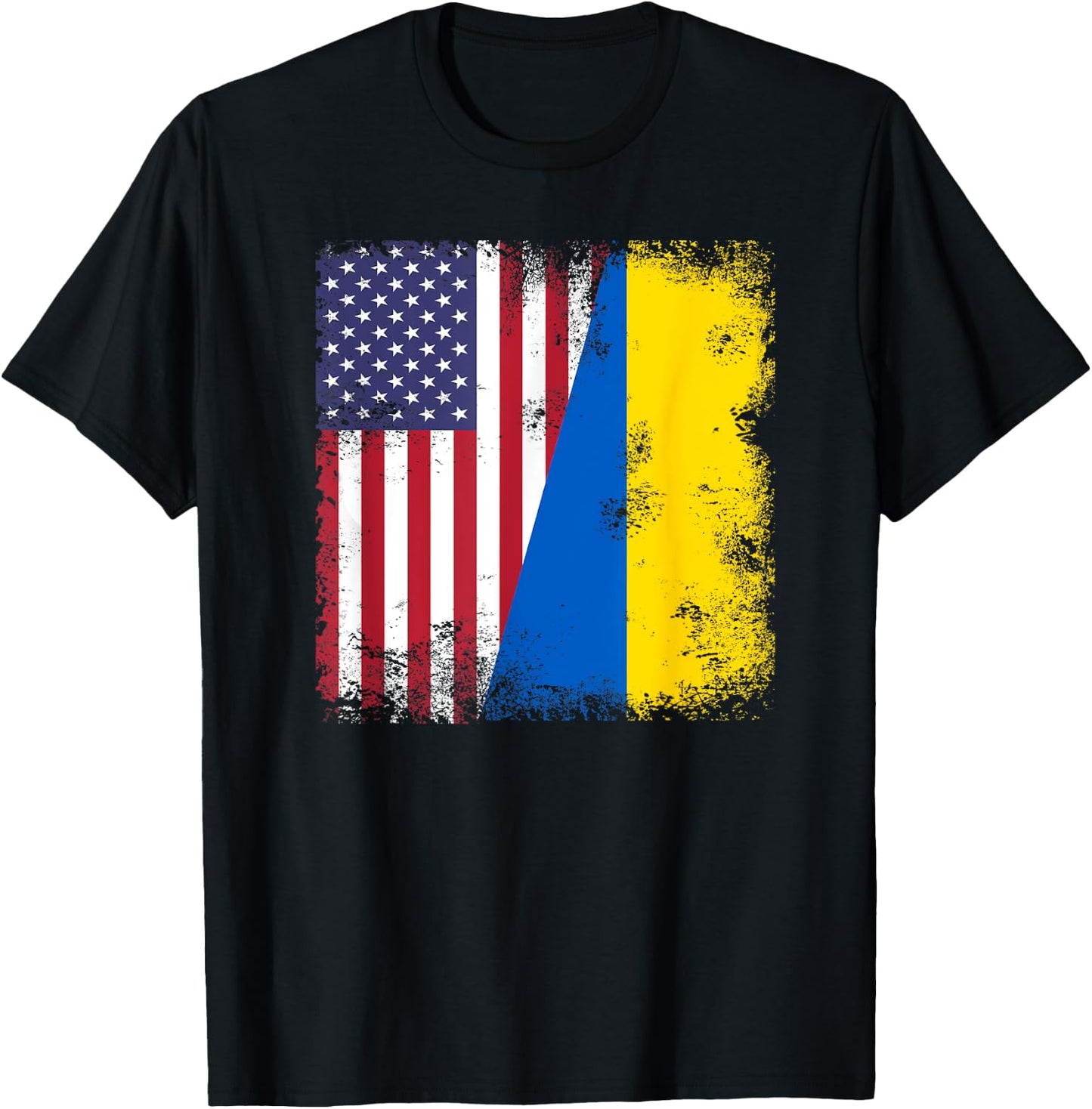 Half Ukrainian Flag | Vintage Ukraine USA Gift T-Shirt - T-Shirt | Black