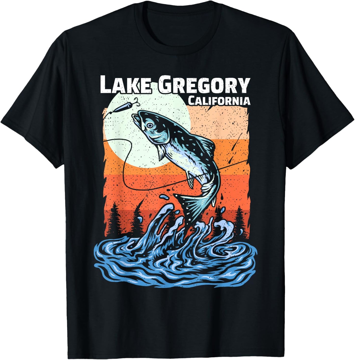 Summer Fishing Retro Sunset California Gregory Lake Women Kids T-Shirt - T-Shirt | Black