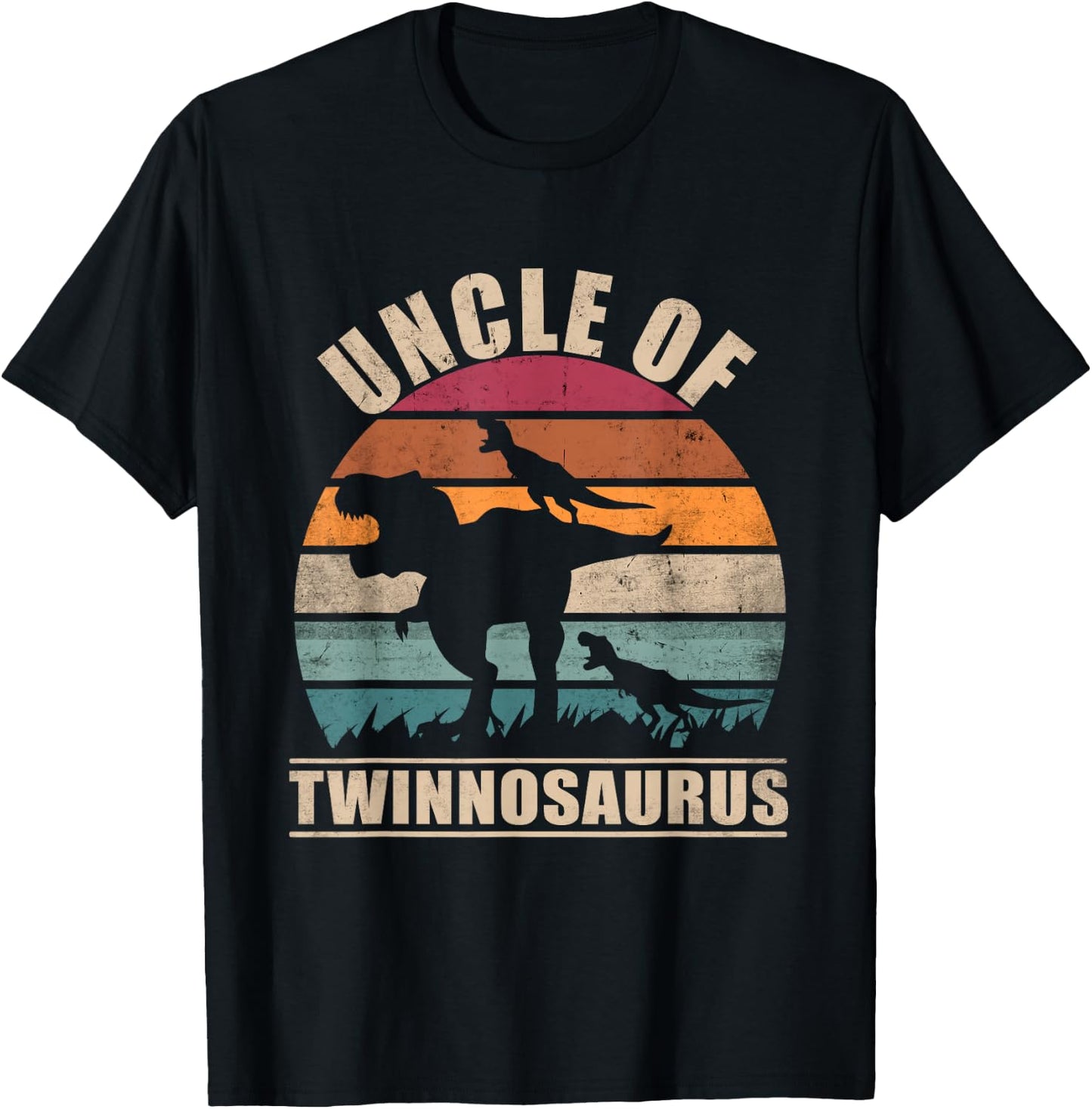 Uncle of Twins Pun Twinnosaurus Announcement Twin Uncle T-Shirt - T-Shirt | Black