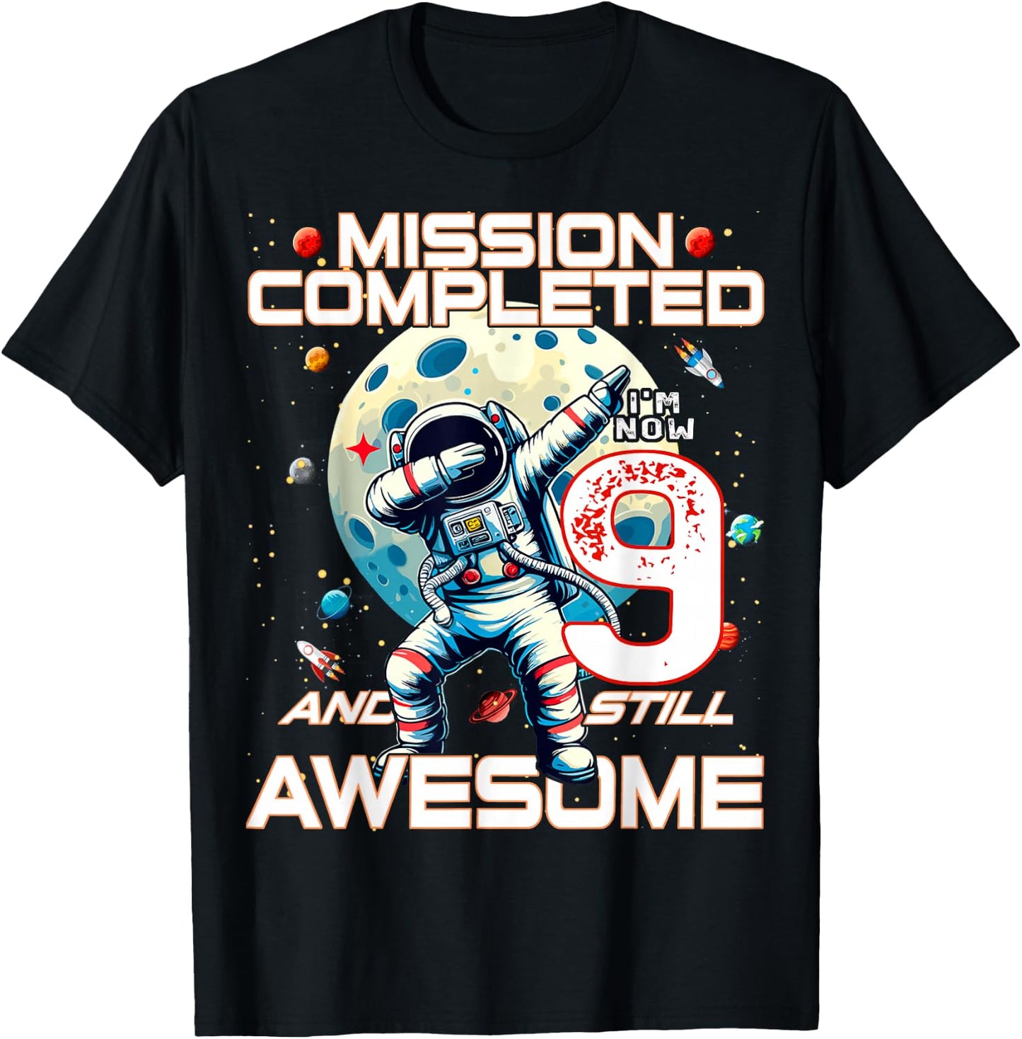 9th Birthday Astronaut Astronomy 9th Year Old Birthday T-Shirt - T-Shirt | Black