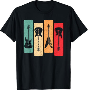 Retro Guitars Guitarist Electric Bass Guitar Rock Music Men T-Shirt - T-Shirt | Black