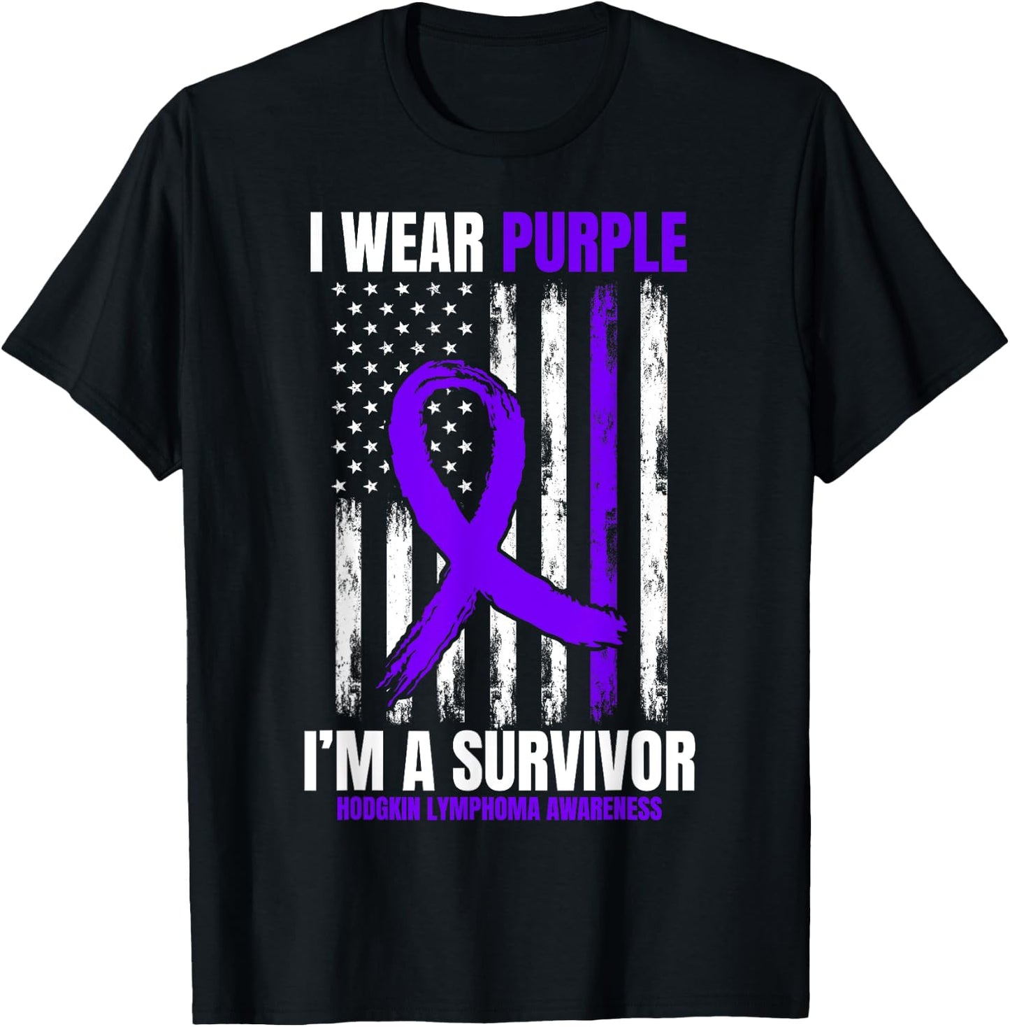 I Wear Purple Hodgkins Lymphoma Survivor Gifts American Flag Kids Men T-Shirt - T-Shirt | Black