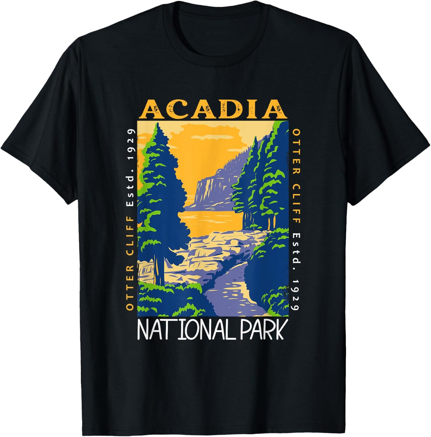 Acadia National Park Otter Cliff Maine Vintage Distressed T-Shirt - T-Shirt | Black