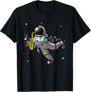 Cool Saxophone Women Astronaut Jazz Musician Players T-Shirt - T-Shirt | Black