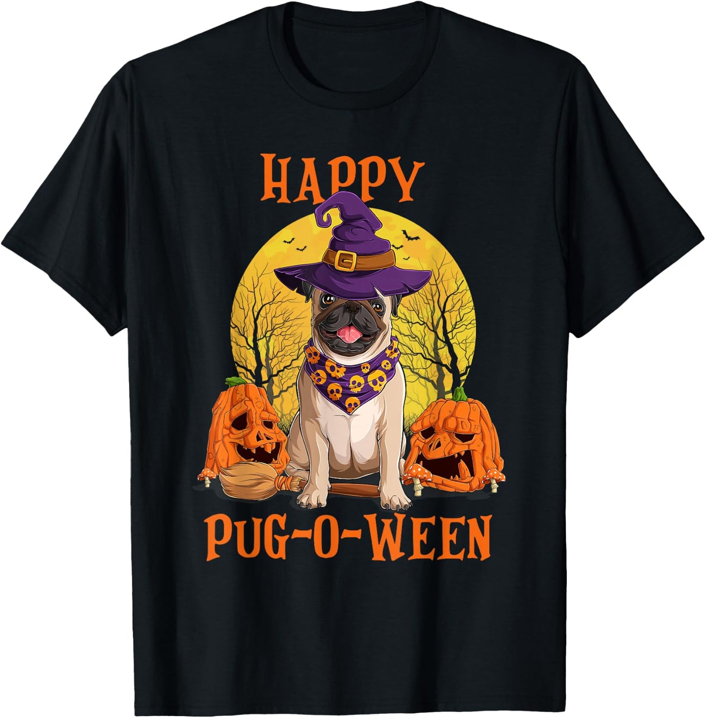 Funny Halloween Costumes for Pugs Lovers - Pumpkin Witch Pug T-Shirt - T-Shirt | Black