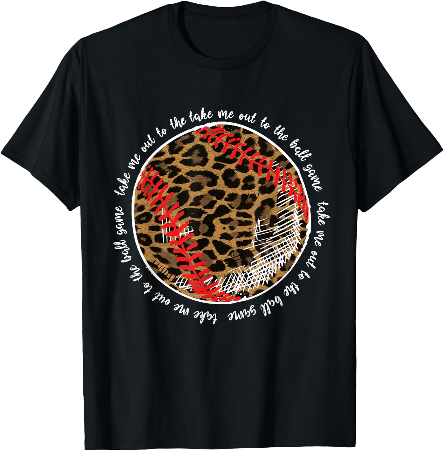 Take Me Out To The Ball Game Baseball Leopard Team Player T-Shirt - T-Shirt | Black