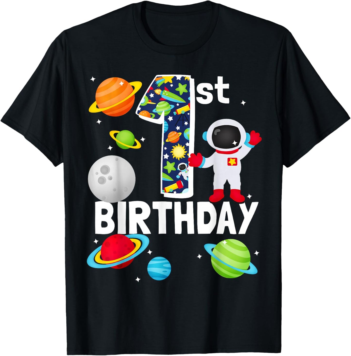 Outer Space 1 Year Old Toddler Bday Party My 1st Birthday T-Shirt - T-Shirt | Black