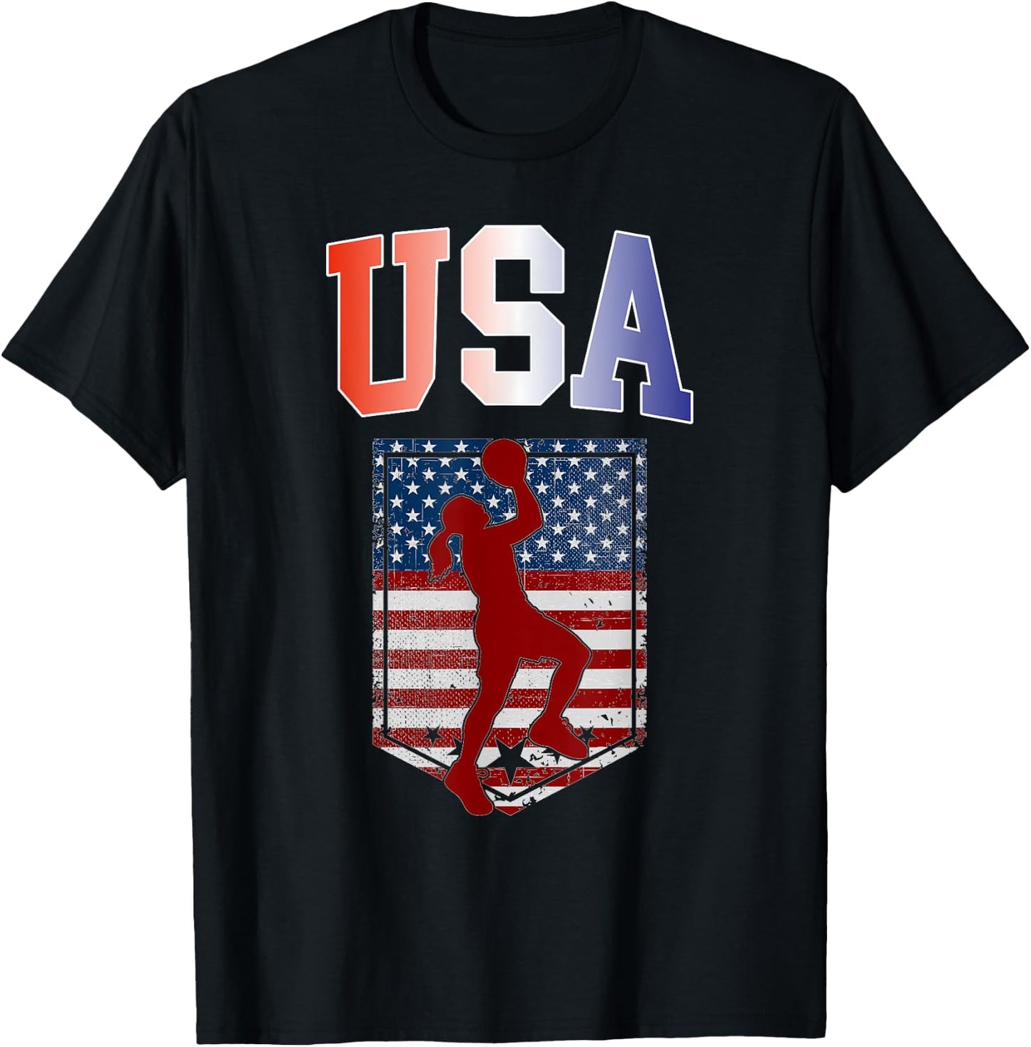 USA Patriotic Women's Basketball American Flag Summer Sports T-Shirt - T-Shirt | Black