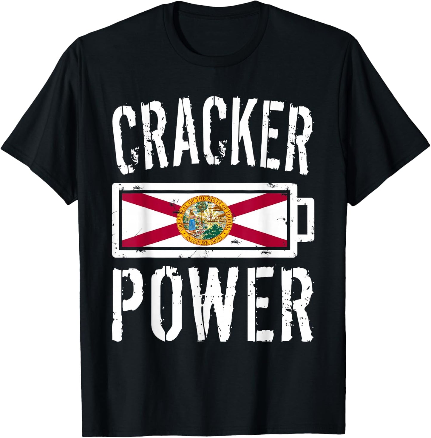 Florida Flag | Cracker Power Battery Proud T-Shirt - T-Shirt | Black