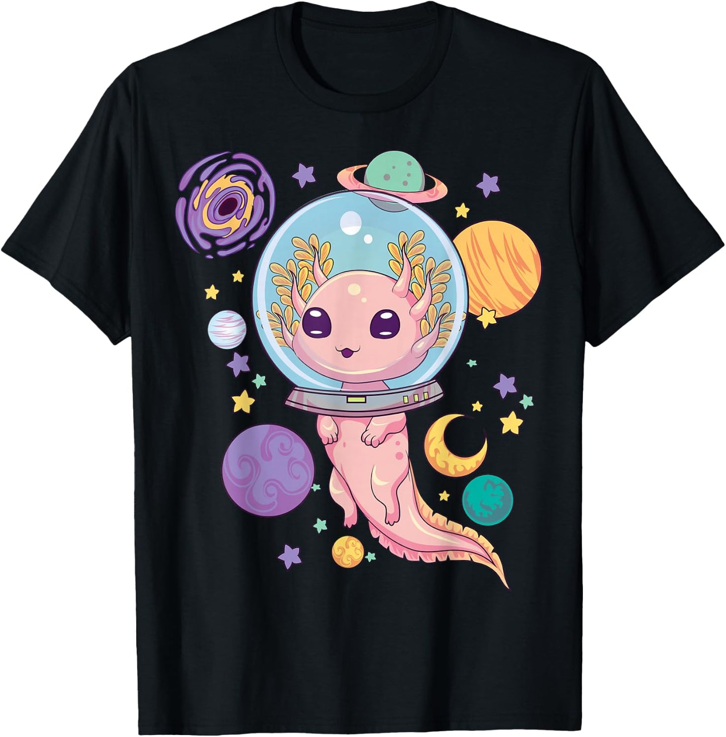 Space Axolotl Shirt Kawaii Pastel Goth Anime Aesthetic Goth T-Shirt - T-Shirt | Black