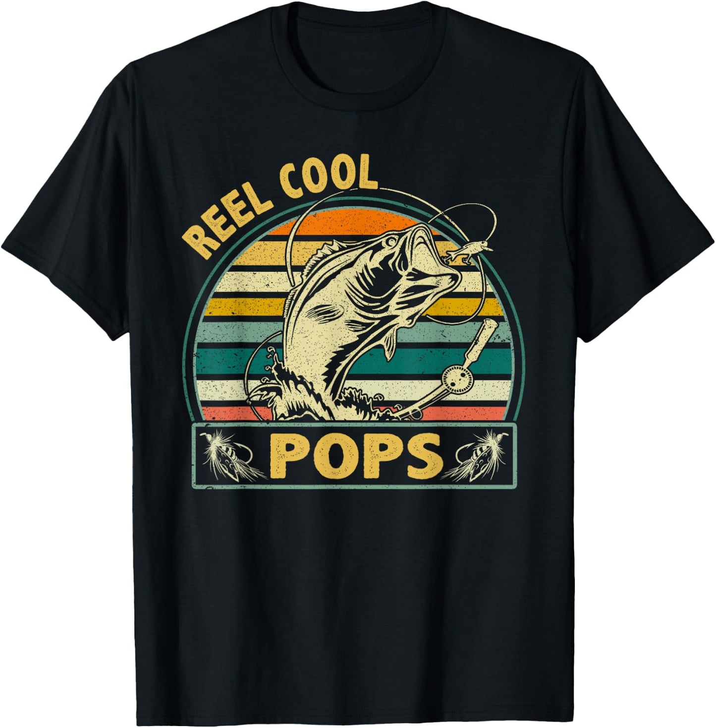 Vintage Reel Cool Pops Fishing Fathers Day For Grandpa Dad T-Shirt - T-Shirt | Black