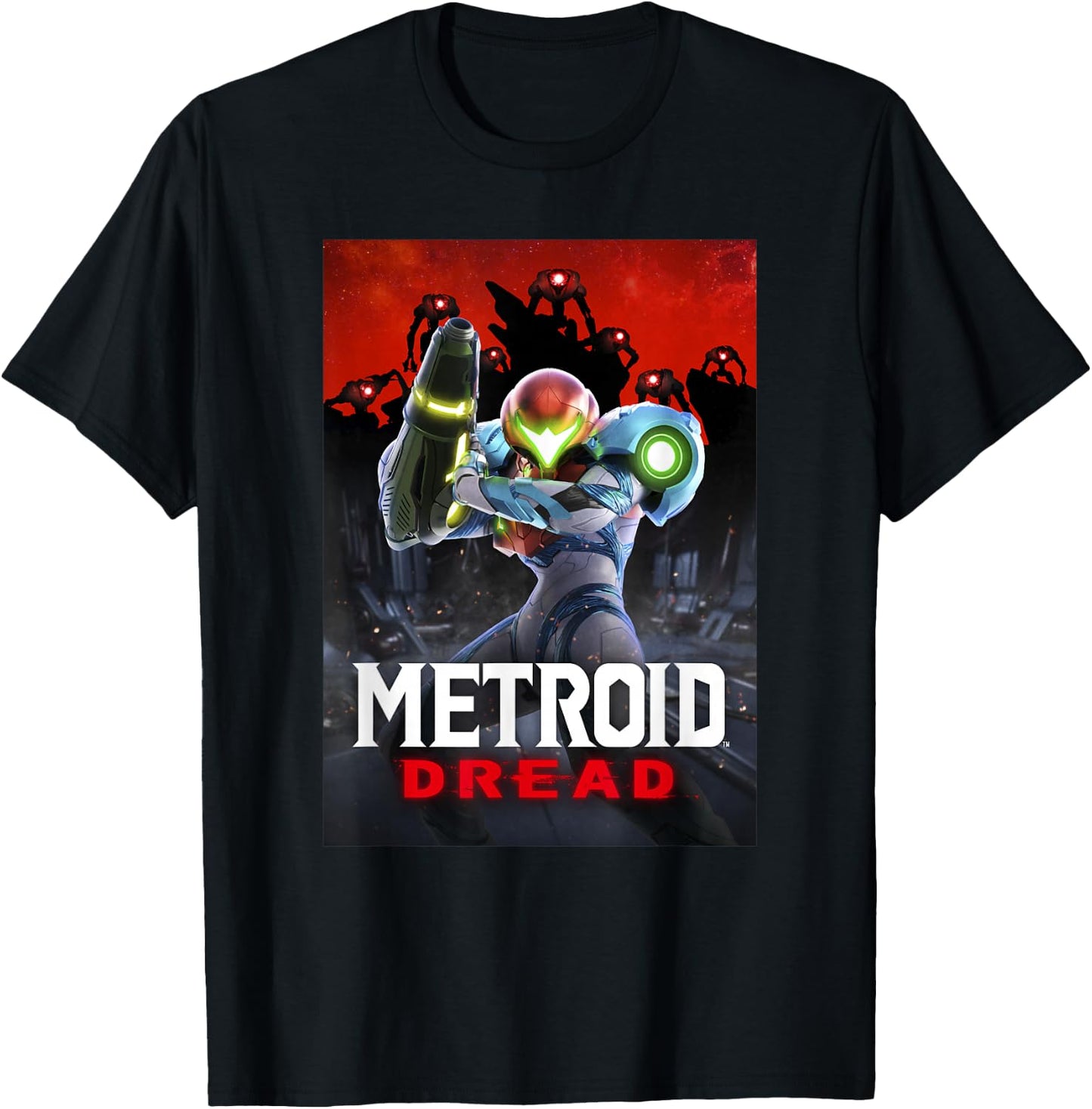 Metroid Dread Samus Surrounded Red Planet Battle Poster T-Shirt - T-Shirt | Black
