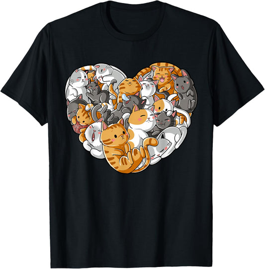 Cat Heart Valentines Day Girls Women Kitty Kitten Lovers T-Shirt - T-Shirt | Black