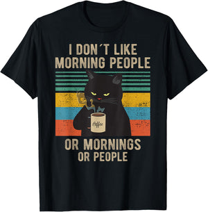 I Hate Morning People And Mornings And People Coffee Cat T-Shirt - T-Shirt | Black
