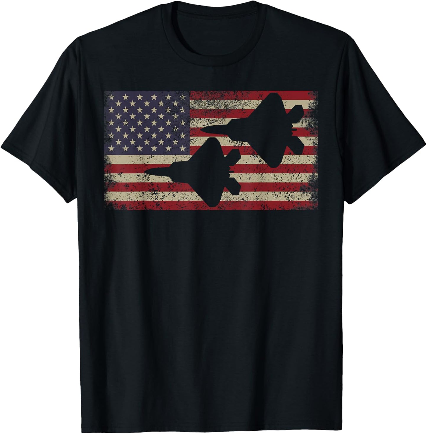 F22 Raptor Stealth Fighter Plane Patriotic USA Flag Women Kids Men T-Shirt - T-Shirt | Black