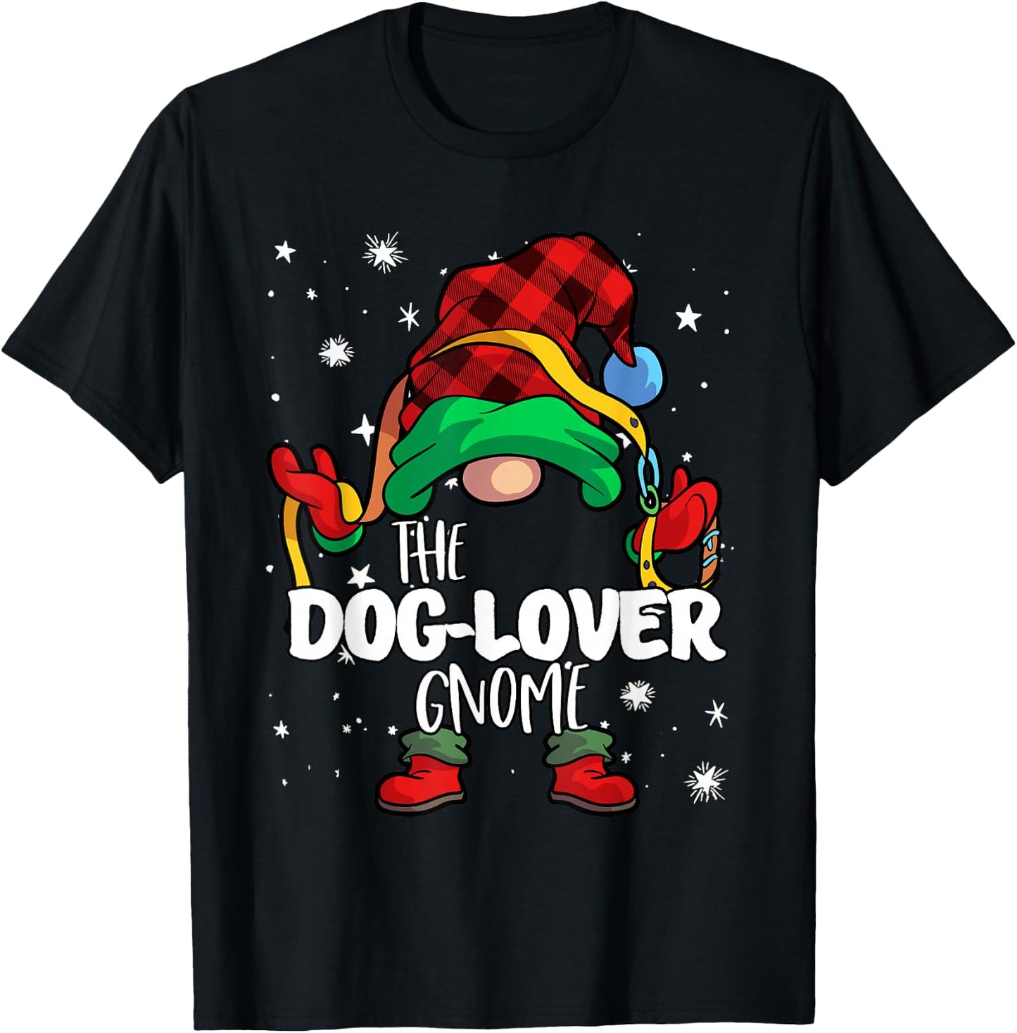 Dog Lover Gnome Red Buffalo Plaid Matching Family Christmas T-Shirt - T-Shirt | Black