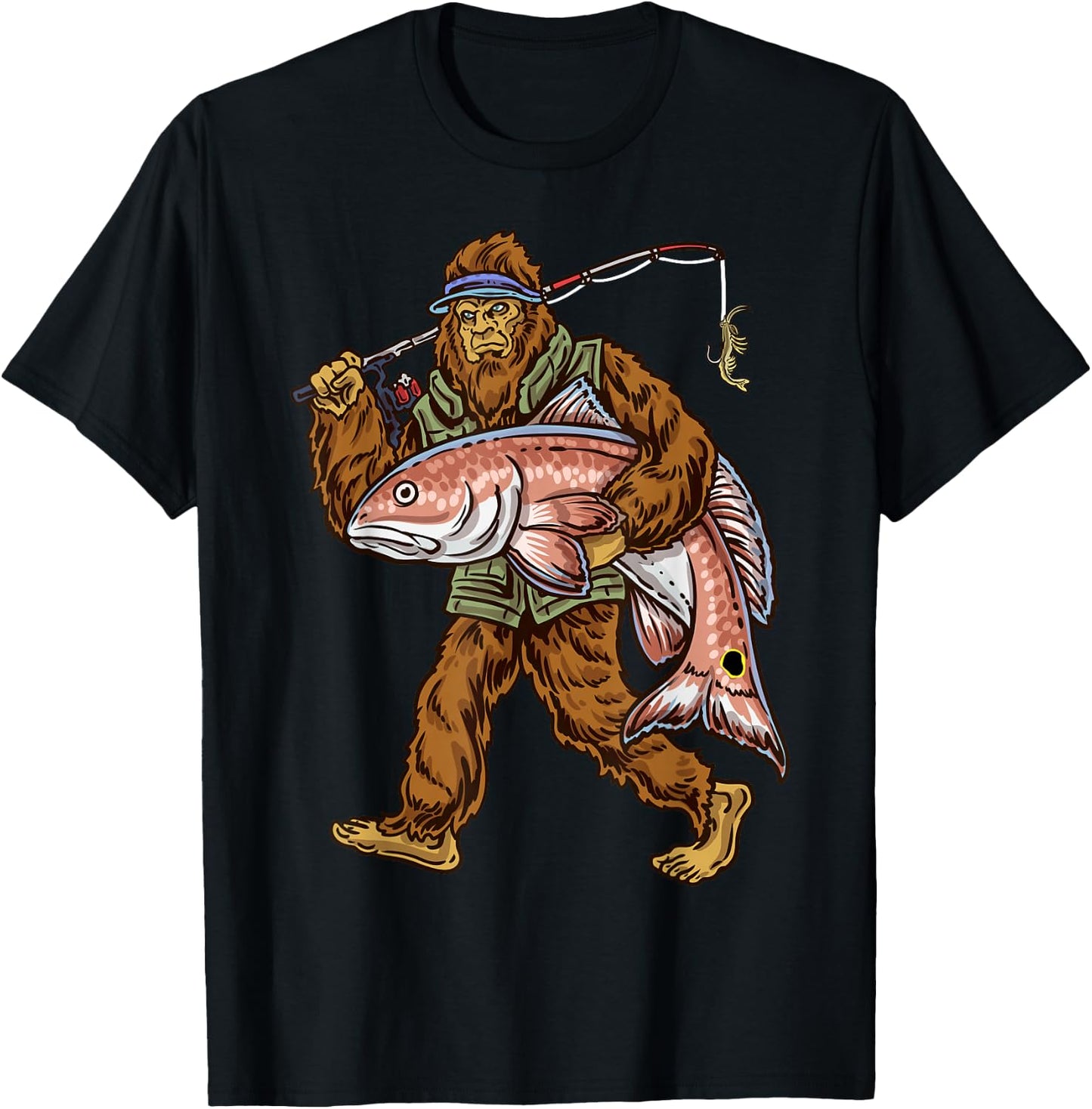 Redfish Fishing Hunting Bigfoot Fishermen T-Shirt - T-Shirt | Black