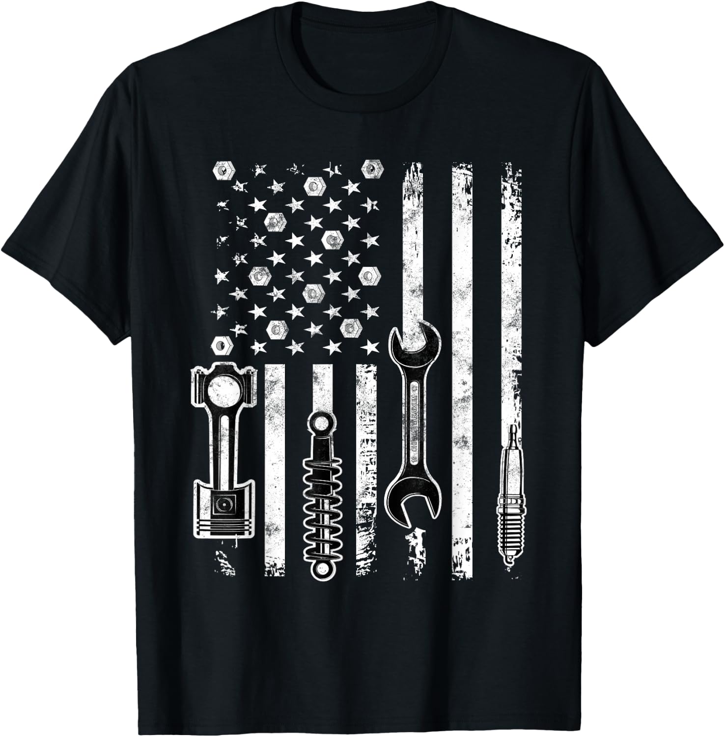Patriotic Auto & Diesel Mechanic USA Flag Gift Mechanic T-Shirt - T-Shirt | Black