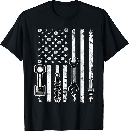 Patriotic Auto & Diesel Mechanic USA Flag Gift Mechanic T-Shirt - T-Shirt | Black