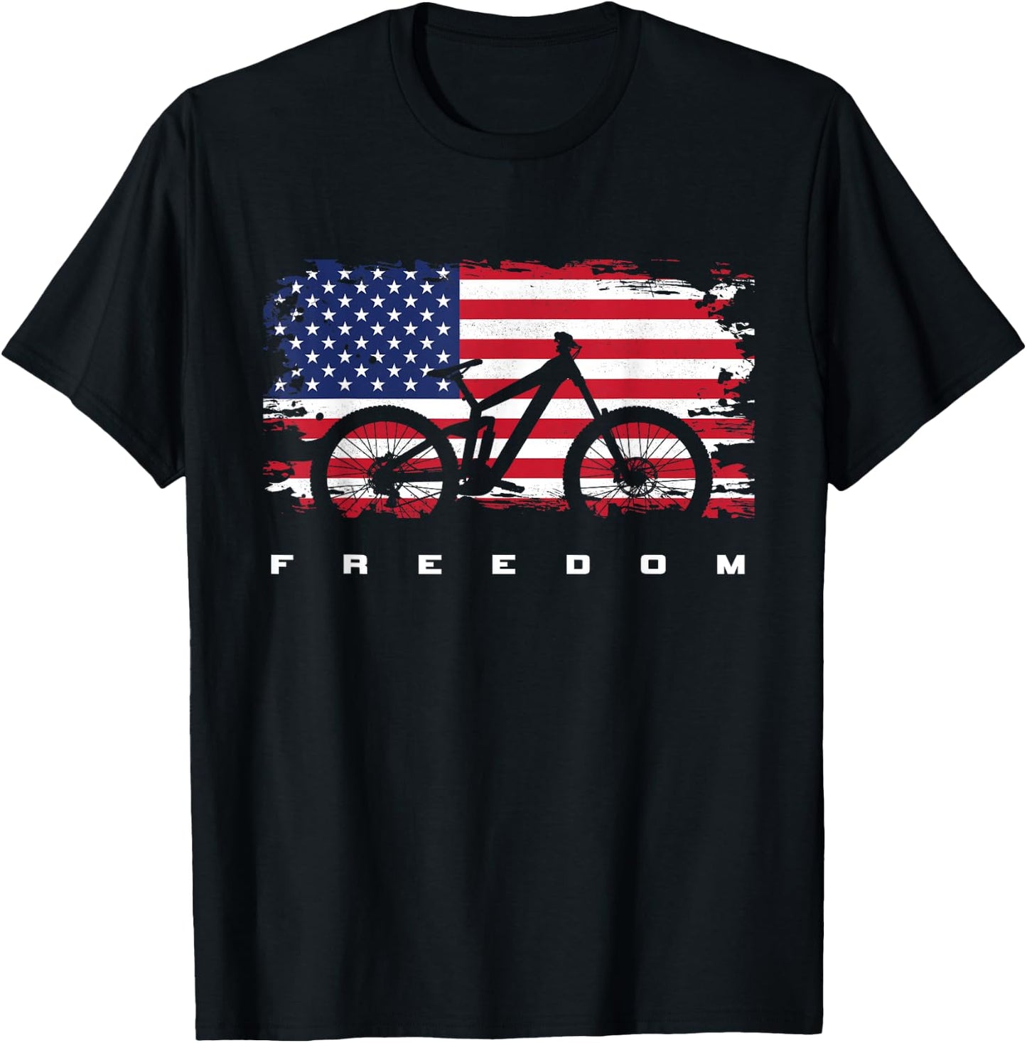 American Flag MTB Mountain Bike Apparel - Mountain Bike T-Shirt - T-Shirt | Black