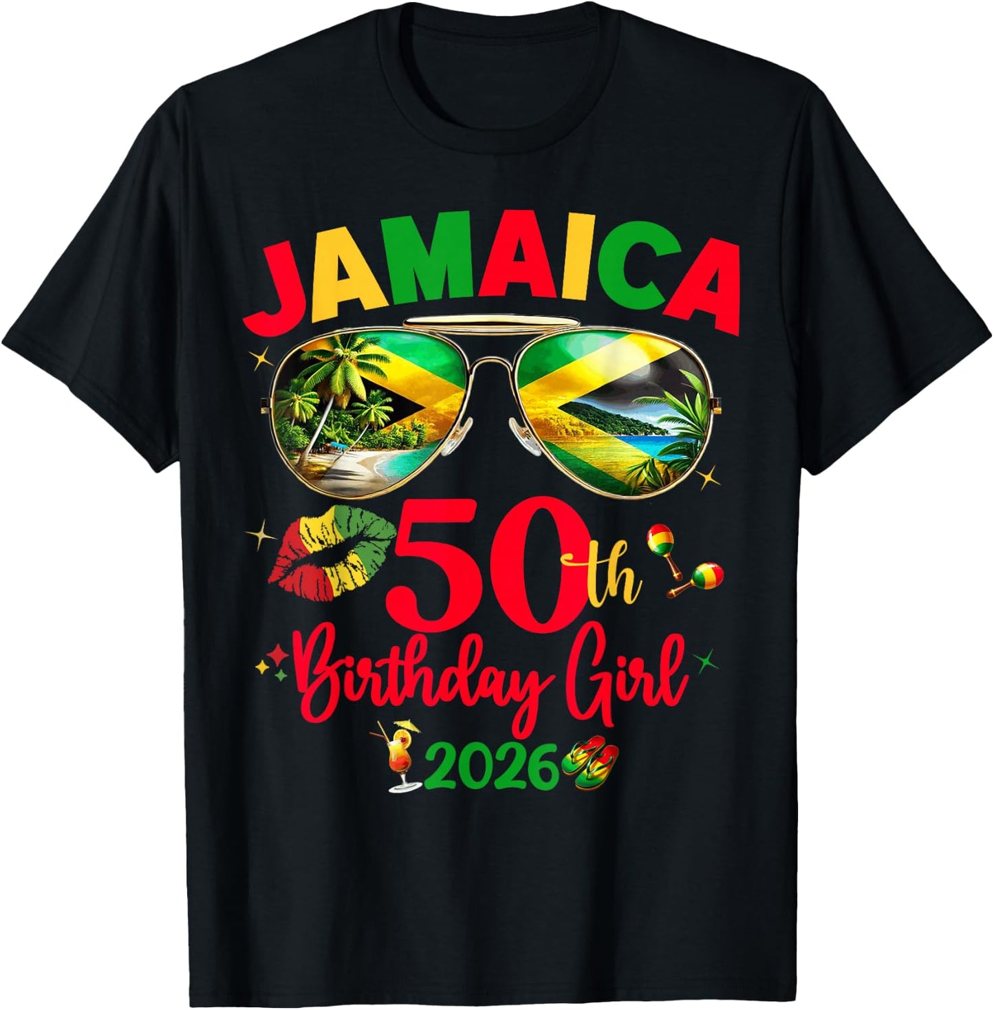 50th Birthday Girl Queen Jamaica Vacation Matching T-Shirt - T-Shirt | Black